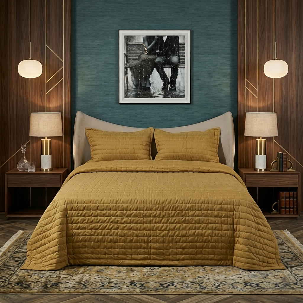 Golden Brown Horizontal Stitching Bed Cover