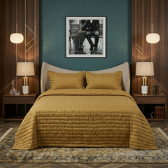 Golden Brown Horizontal Stitching Bed Cover