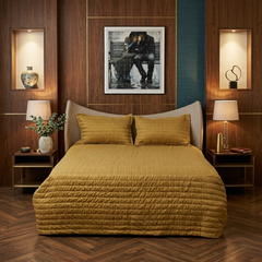 Golden Brown Horizontal Stitching Bed Cover