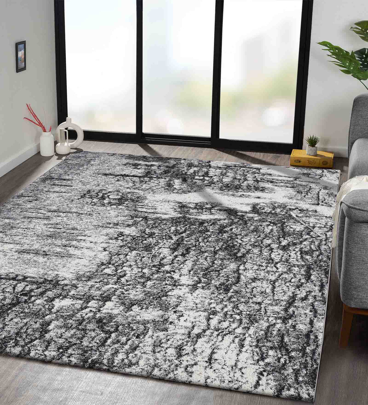 Softness Modern Abstract Runner Charcoal and Cream