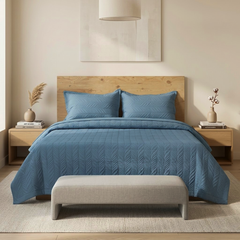 Leaf Design Grey Blue Bed Cover