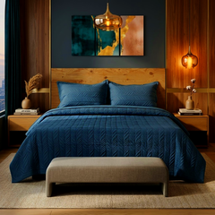 Leaf Design Grey Blue Bed Cover