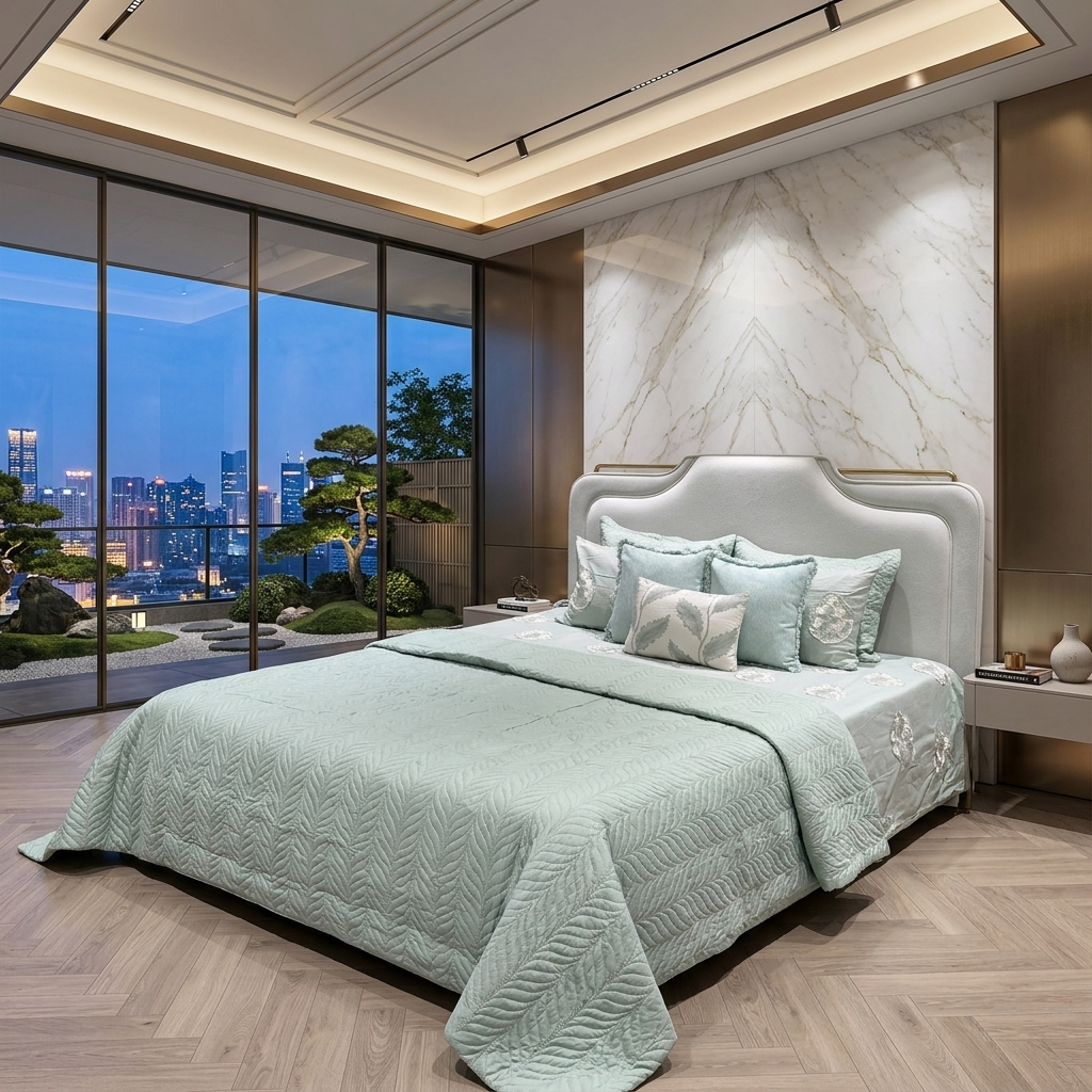 Off White Suede King Bed