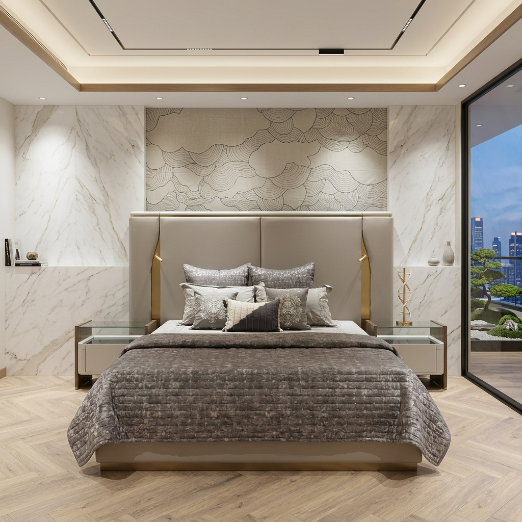 Grey Leatherette Metal Bed