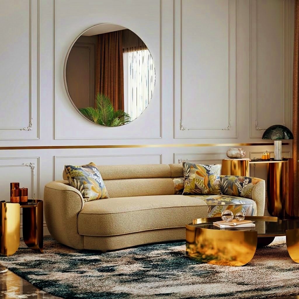 Parrot Green Boucle Curved Sofa