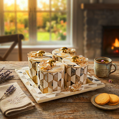 White Serving Tray with 4 Jar