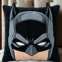 Caped Crusader Mask Embroidered Plush Cushion