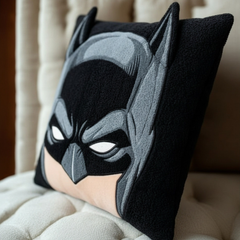 Caped Crusader Mask Embroidered Plush Cushion