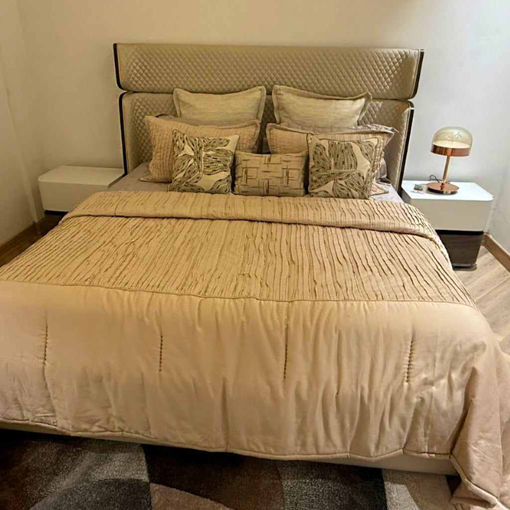 Light Brown Leatherette Veneer Bed