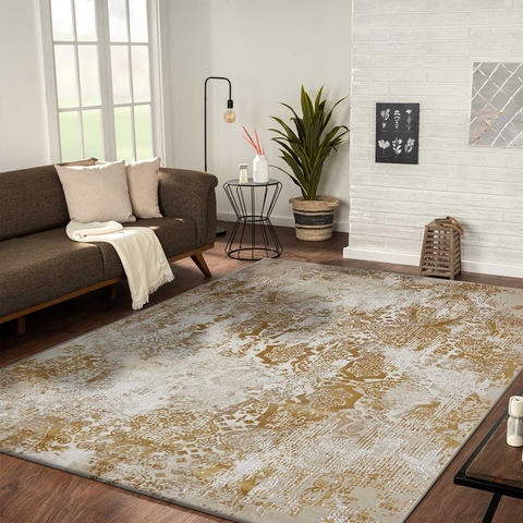 Seher Abstract Machine Made Carpet Beige Gold