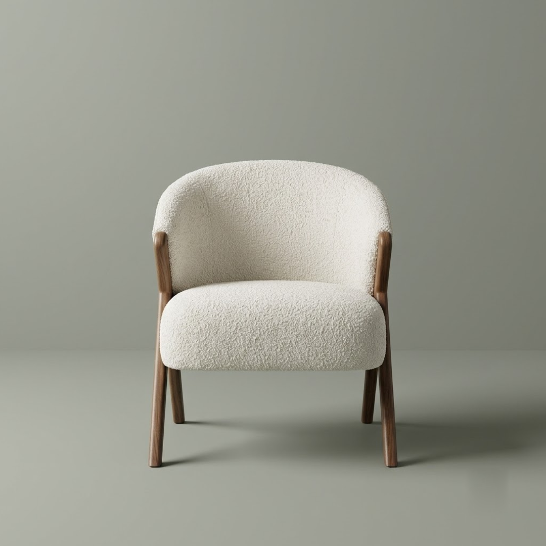 Boucle Accent Chair with Walnut Wood Frame