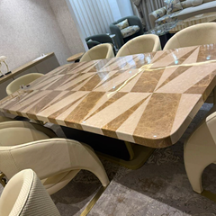 Brown Composite Marble Dining Table With Chair