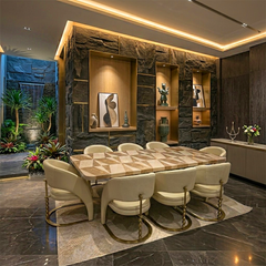 Brown Composite Marble Dining Table With Chair