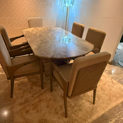 Italian Marble Grey Dining Table With Chair