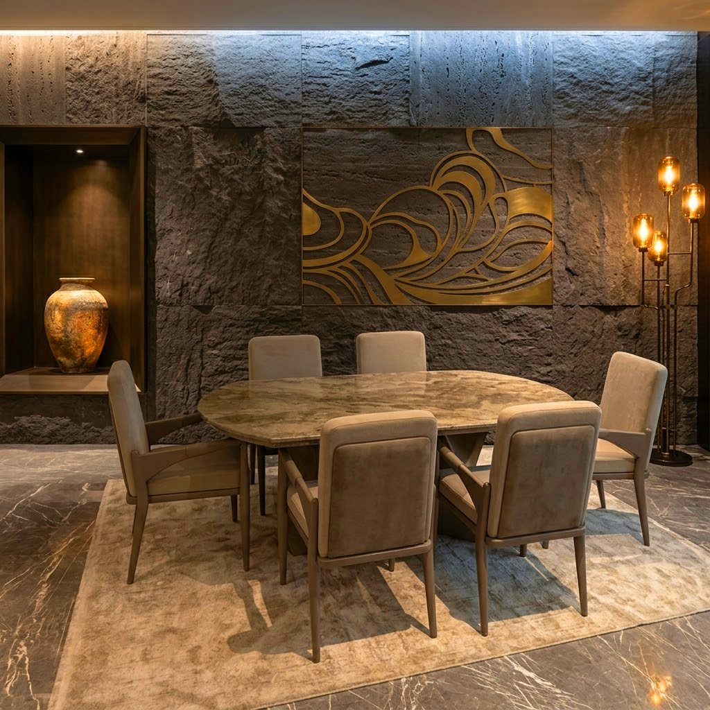 Italian Marble Grey Dining Table With Chair