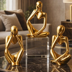 Golden Thinker Figurine Set (3-Piece)