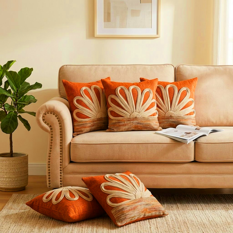 Leaf Lace Work Cushion Cover