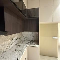 Laminate Glass Grey Modular Kitchen