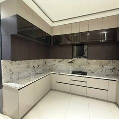 Laminate Glass Grey Modular Kitchen