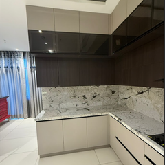 Laminate Glass Grey Modular Kitchen