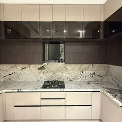Laminate Glass Grey Modular Kitchen