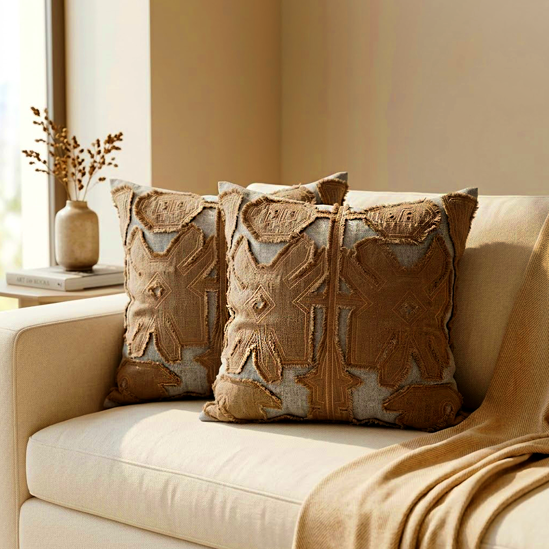 Peach Hand Work Cushion Cover