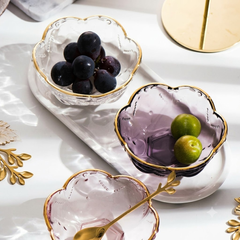 Pink Glass Flower Bowl & Tray Set with Spoon