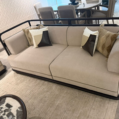 Metal Handle Brown Suede Sofa