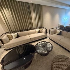 Metal Handle Brown Suede Sofa