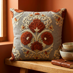 Verdant Bloom Aari Cushion Cover