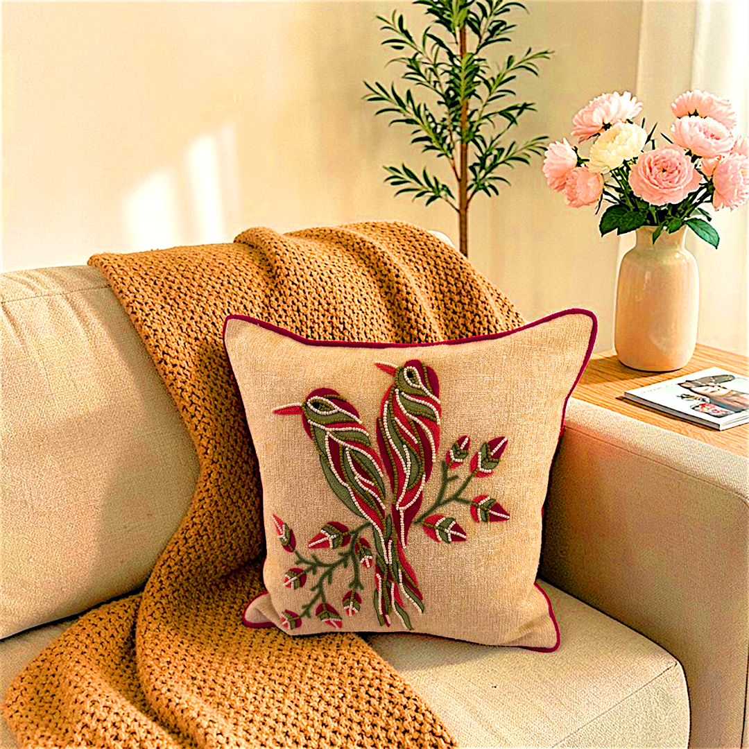 Winter Birds Decorative Cotton Cushion